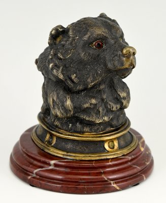 Antique Bronze Inkwell with Bears Head, 1880s-KTN-883154