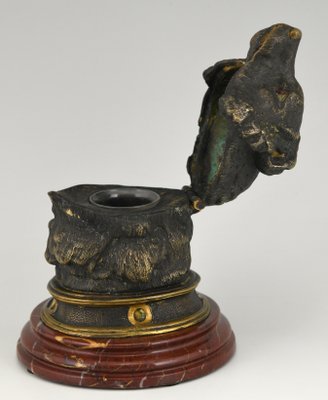 Antique Bronze Inkwell with Bears Head, 1880s-KTN-883154