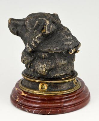 Antique Bronze Inkwell with Bears Head, 1880s-KTN-883154