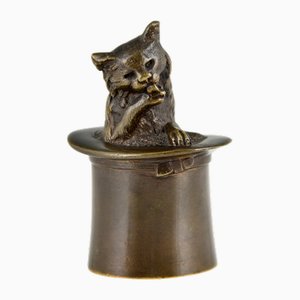 Antique Bronze Table Bell Depicting Cat in a Top Hat, 1880-KTN-1819225