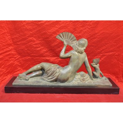 Antique Bronze Woman with a Fan Sculpture by A. Soleau, 1930s-YVI-582244