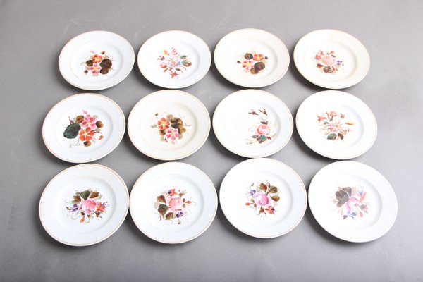 Antique Cake Plates with Floral Motifs, Set of 12-DQ-984278