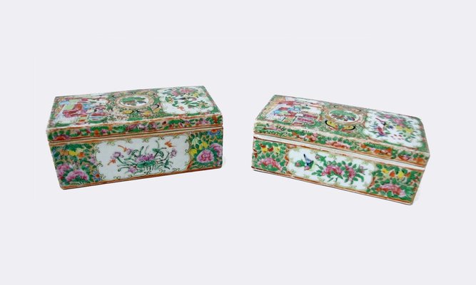 Antique Canton Porcelain Boxes, 1900s, Set of 2-CEJ-626767