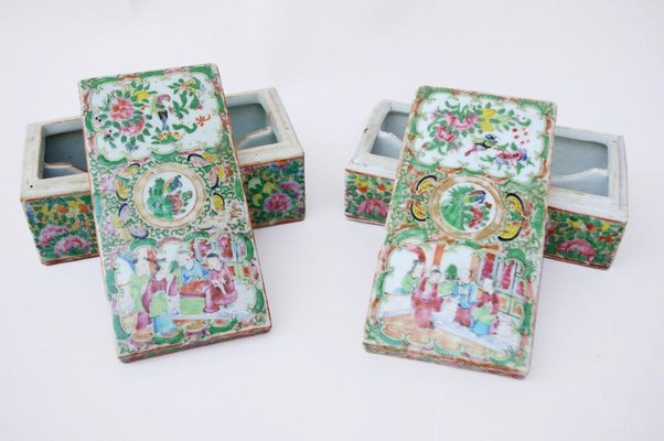 Antique Canton Porcelain Boxes, 1900s, Set of 2-CEJ-626767