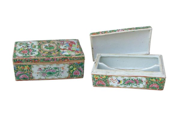 Antique Canton Porcelain Boxes, 1900s, Set of 2-CEJ-626767