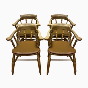 Antique Captains Chairs in Beech, 19th Century, Set of 4-ALF-2033461