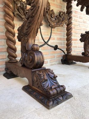 Antique Carved Console Table with Beige Marble Top-NOU-769714