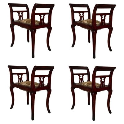 Antique Carved Mahogany Benches, 1890, Set of 4-PSK-1734242