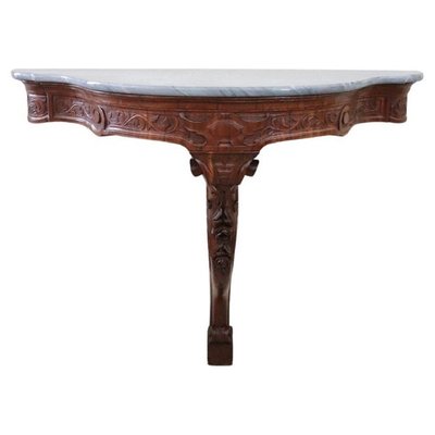 Antique Carved Wood Console Table With Marble Top, 1850s-DCO-1196443