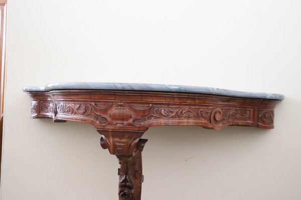 Antique Carved Wood Console Table With Marble Top, 1850s-DCO-1196443