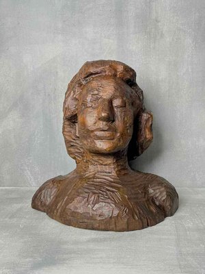 Antique Carved Wooden Female Bust-DWL-1347196