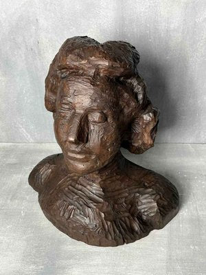 Antique Carved Wooden Female Bust-DWL-1347196