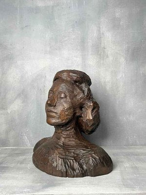 Antique Carved Wooden Female Bust-DWL-1347196