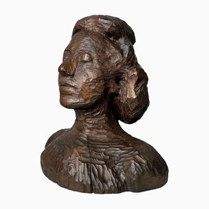 Antique Carved Wooden Female Bust-DWL-1347196