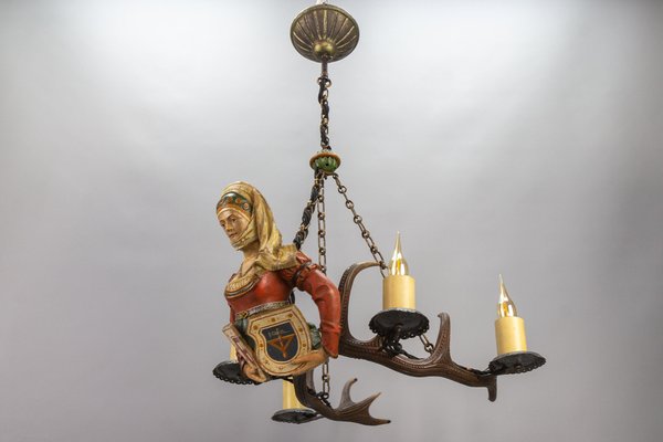 Antique Carved Wooden Four-Light Chandelier, 1890s-KEG-1717714