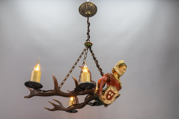 Antique Carved Wooden Four-Light Chandelier, 1890s-KEG-1717714