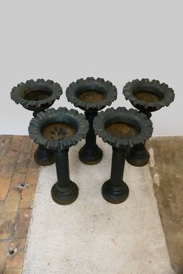 Antique Cast Iron Flower Pillars / Planters, Set of 5-GQ-885495