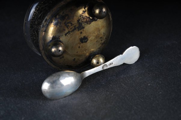 Antique Caviar Bowl in 800 Silver with Spoon, Set of 2-FLW-1823372