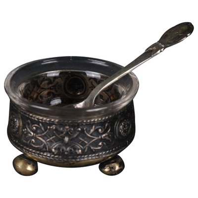 Antique Caviar Bowl in 800 Silver with Spoon, Set of 2-FLW-1823372