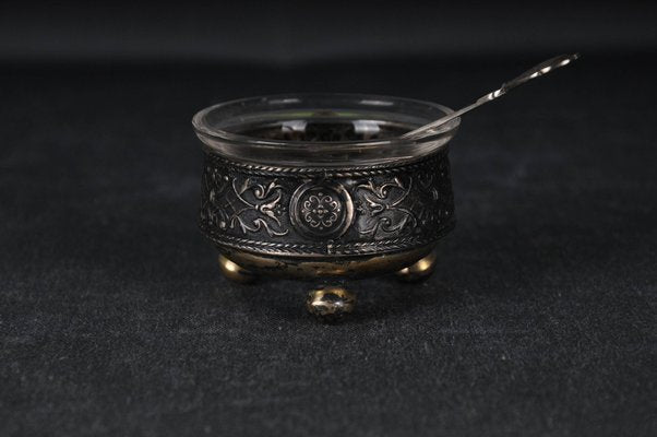 Antique Caviar Bowl in 800 Silver with Spoon, Set of 2-FLW-1823372