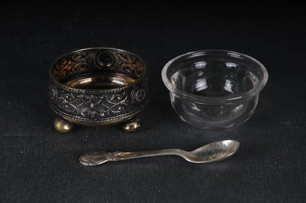 Antique Caviar Bowl in 800 Silver with Spoon, Set of 2-FLW-1823372