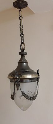 Antique Ceiling Lamp in Metal Frame & Glass, 1910s-HOI-1396438