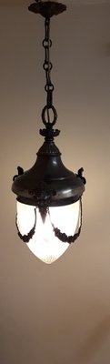 Antique Ceiling Lamp in Metal Frame & Glass, 1910s-HOI-1396438