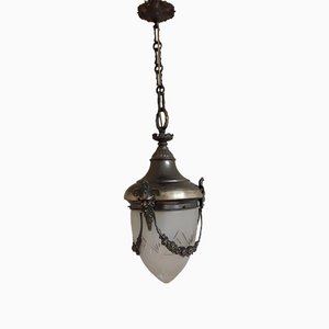 Antique Ceiling Lamp in Metal Frame & Glass, 1910s-HOI-1396438