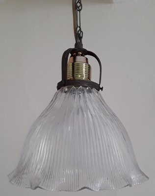 Antique Ceiling Lamp with Clear Glass Shade, 1900s-HOI-1377505