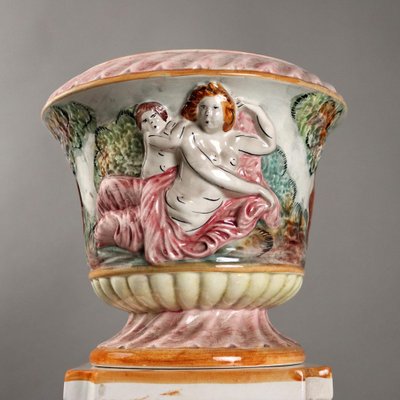 Antique Ceramic Column with Cache Pot from Capodimontes, 20th Century-VMM-2044008