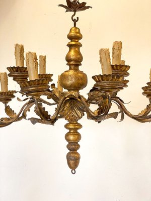 Antique Chandelier in Wood and Gilt Iron, 1700s-NPC-932831