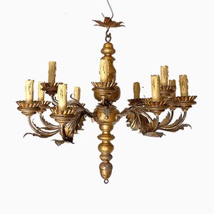 Antique Chandelier in Wood and Gilt Iron, 1700s-NPC-932831