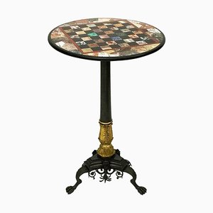 Antique Charles X Chess Table in Bronze Gilded Inlaid with Marble and Stones-UCH-1224444