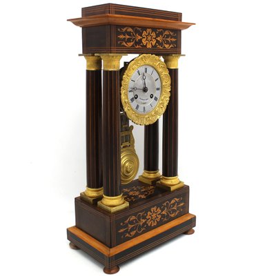 Antique Charles X Inlaid Portico Clock with Pendulum, 19th Century-UMS-944857