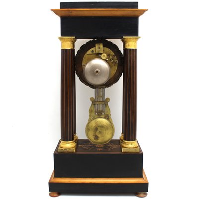 Antique Charles X Inlaid Portico Clock with Pendulum, 19th Century-UMS-944857