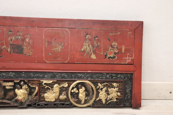 Antique China Dynasty Lacquered and Carved Wood Wall Panel, 1850s-DCO-1370925