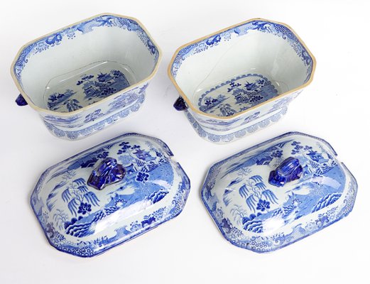 Antique Chinese Blue and White Tureens from Patent Ironstone, Set of 2-VAP-777025