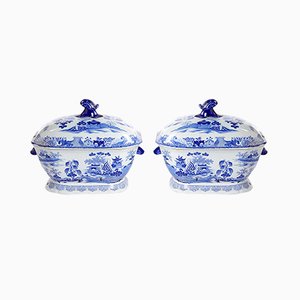 Antique Chinese Blue and White Tureens from Patent Ironstone, Set of 2-VAP-777025