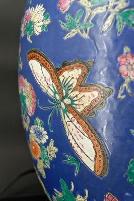 Antique Chinese Blue Ceramic Lamp with Butterflies, 1865-XNH-1804551