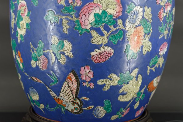 Antique Chinese Blue Ceramic Lamp with Butterflies, 1865-XNH-1804551