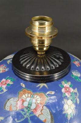 Antique Chinese Blue Ceramic Lamp with Butterflies, 1865-XNH-1804551