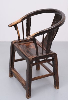 Antique Chinese Elm Wood Horseshoe Armchair-GCG-1257262