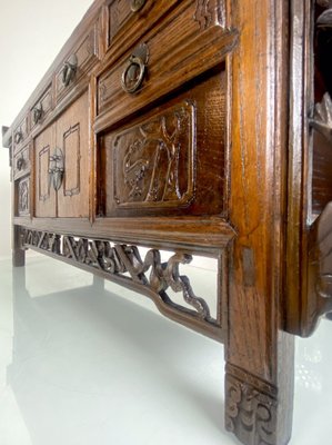 Antique Chinese Elmwood Altar Coffer with Foliage-Carved Spandrels-WZZ-1264265