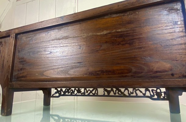 Antique Chinese Elmwood Altar Coffer with Foliage-Carved Spandrels-WZZ-1264265