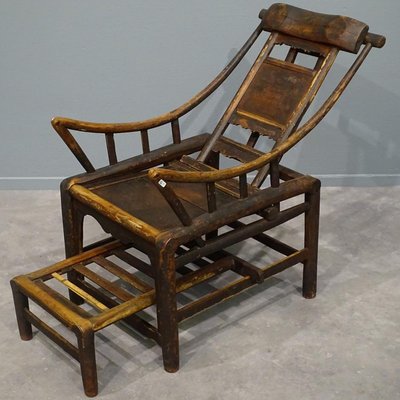 Antique Chinese Handcrafted Bamboo Lounge Chair, 1860s-BHG-1282857