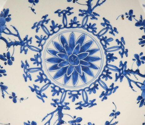 Antique Chinese Kangxi Period Blue & White Porcelain Charger Plate, 1600s-GOE-885844