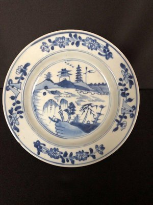 Antique Chinese Plate in Blue and White Porcelain-QKG-1331511