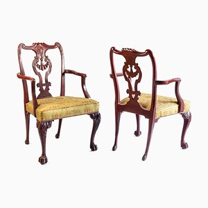 Antique Chippendale Style Red Lacquered Wood Armchairs, 1880s, Set of 2-CEJ-551402