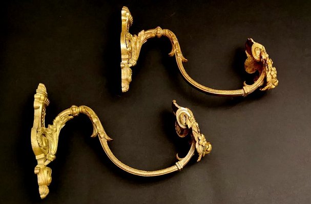 Antique Chiseled and Gilded Bronze Curtain Hooks / Embrasses, Set of 2-QRS-864036