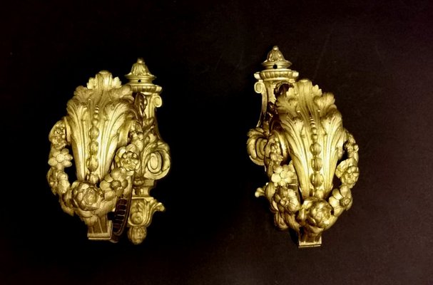 Antique Chiseled and Gilded Bronze Curtain Hooks / Embrasses, Set of 2-QRS-864036